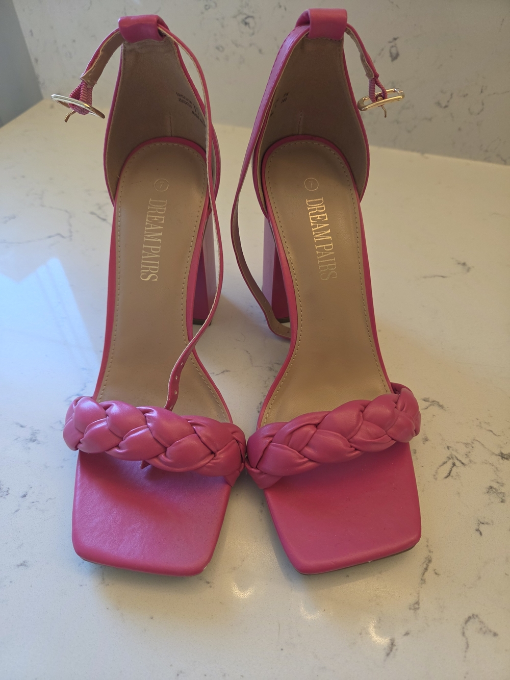 Dream Pairs Hot Pink Braided Ankle-Strap Block Heels